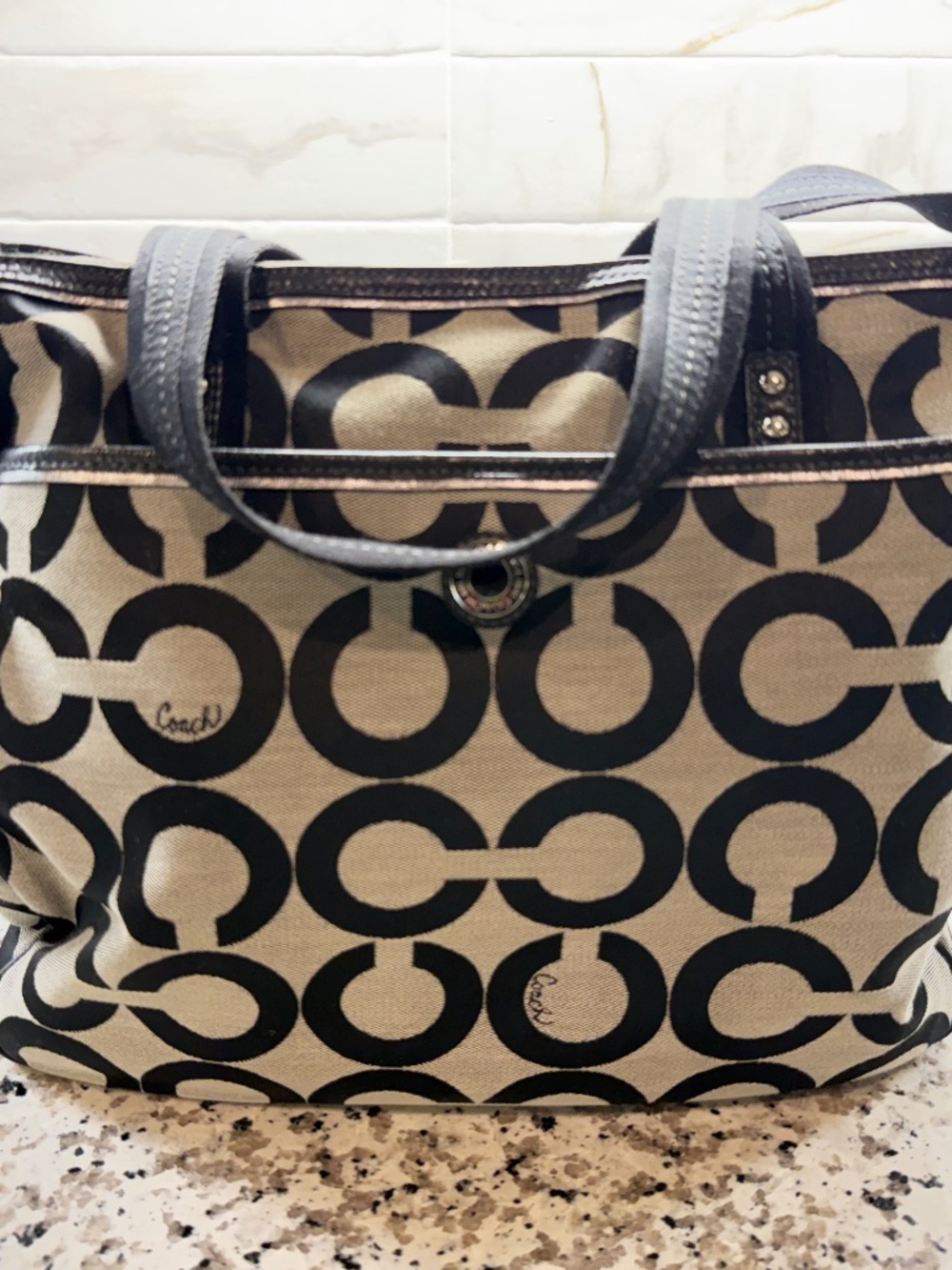 Coach Op Art Signature Khaki & Black Canvas Diaper Bag/Tote